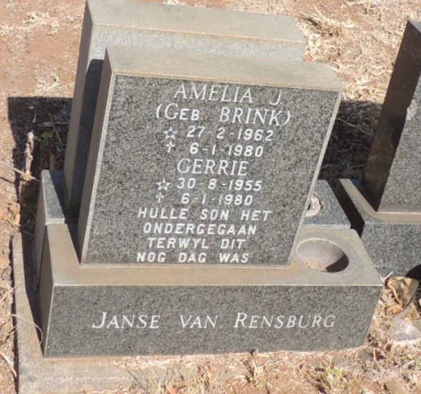 RENSBURG Gerrie, Janse van 1955-1980 & Amelia J. BRINK 1962-1980
