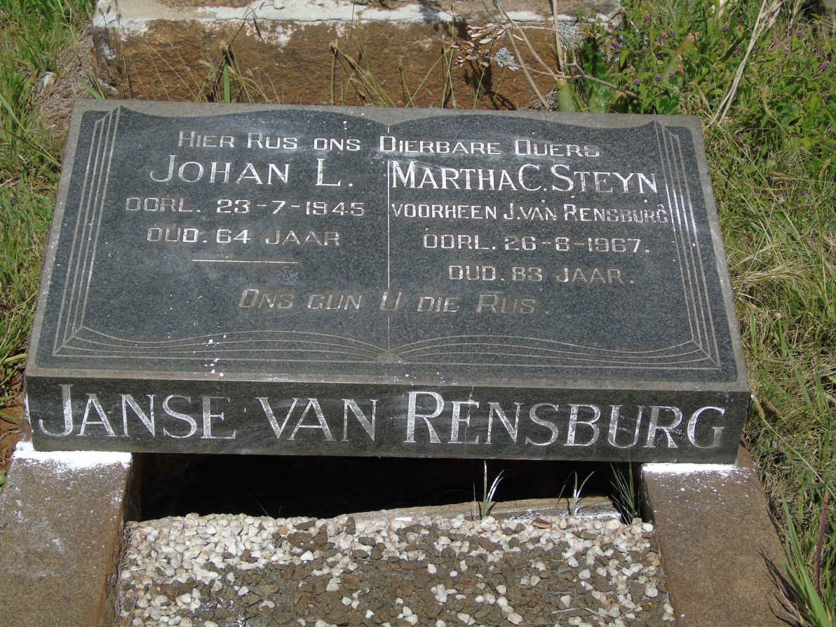 RENSBURG Johan L., Janse van 1881-1945 &amp; Martha C. STEYN 1884-1967