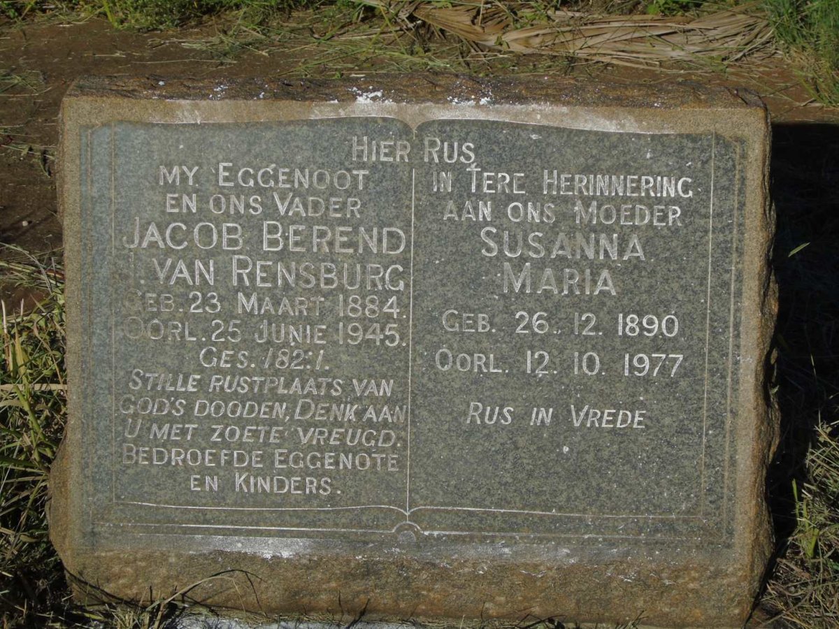 RENSBURG Jacob Berend, van 1884-1945 & Susanna Maria 1890-1977