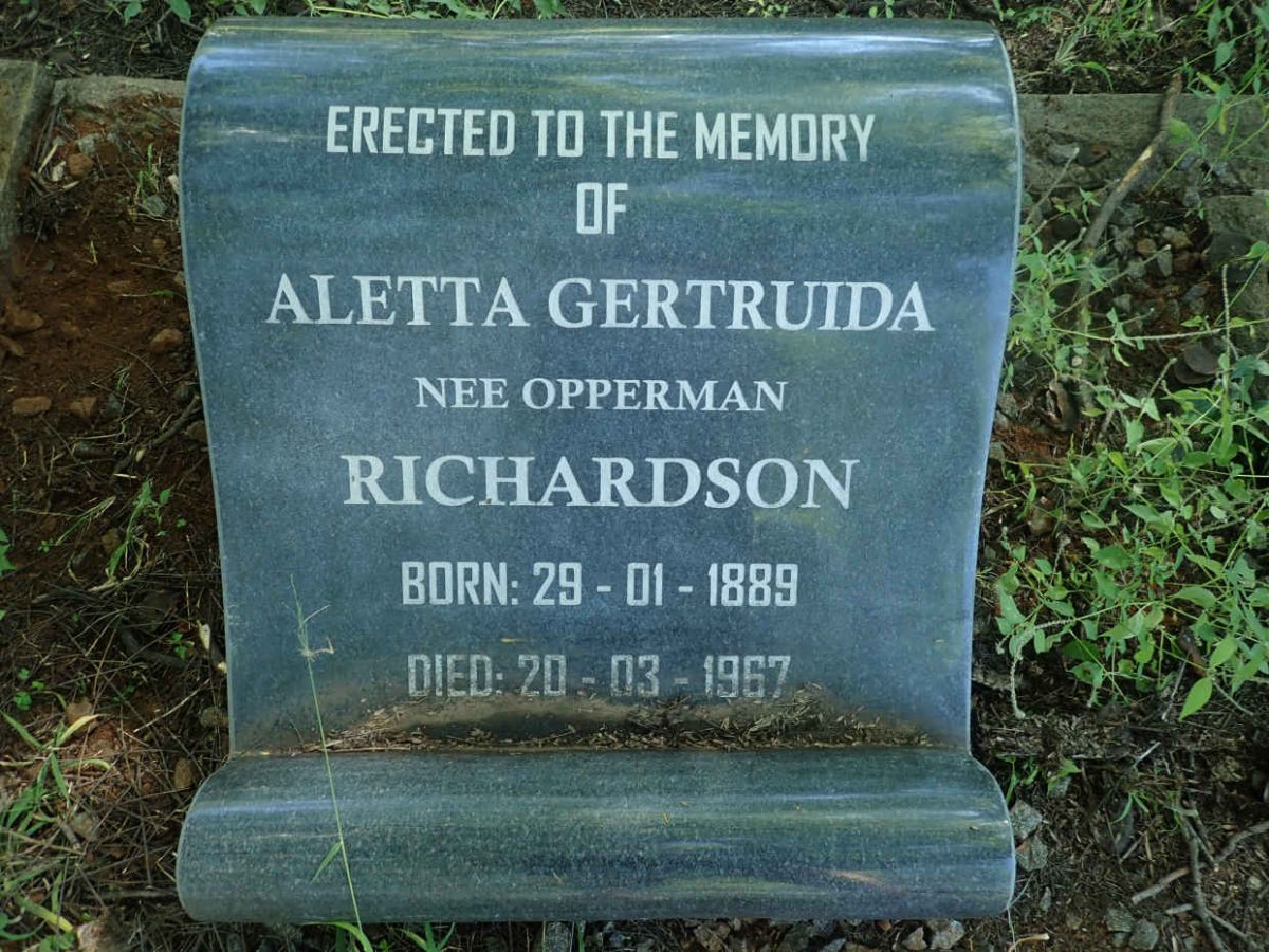 RICHARDSON Aletta Gertruida nee OPPERMAN 1889-1967