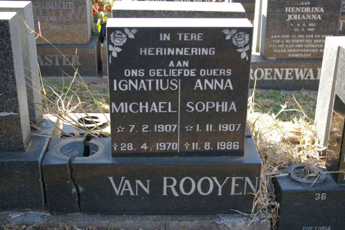 ROOYEN Ignatius Michael, van 1907-1970 &amp; Anna Sophia 1907-1986
