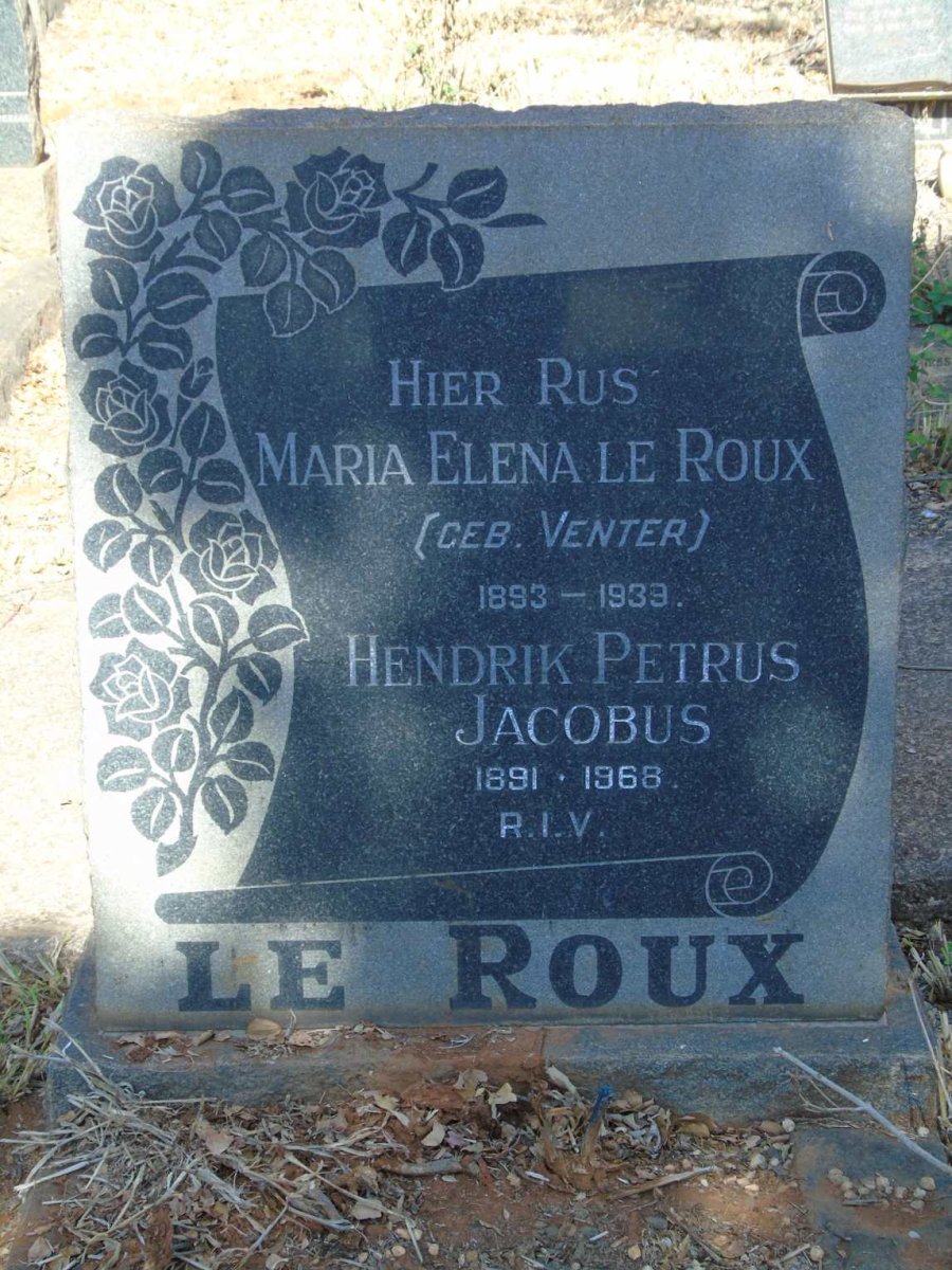 ROUX Hendrik Petrus Jacobus, le 1891-1968 & Maria Elena VENTER 1893-1939