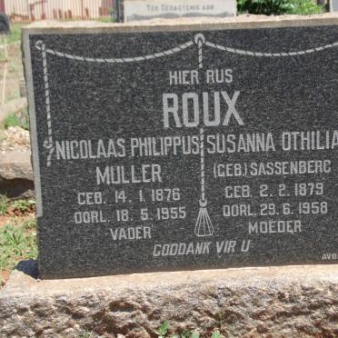 ROUX Nicolaas Philippus Muller 1876-1955 &amp; Susanna Othilia SASSENBERG 1879-1958