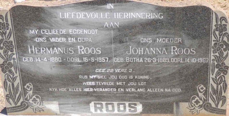 ROOS Hermanus 1880-1957 & Johanna BOTHA 1889-1967
