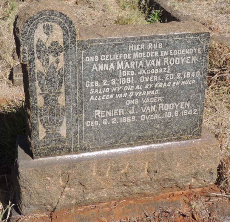 ROOYEN Renier J., van 1869-1942 &amp; Anna Maria JACOBSZ 1881-1940
