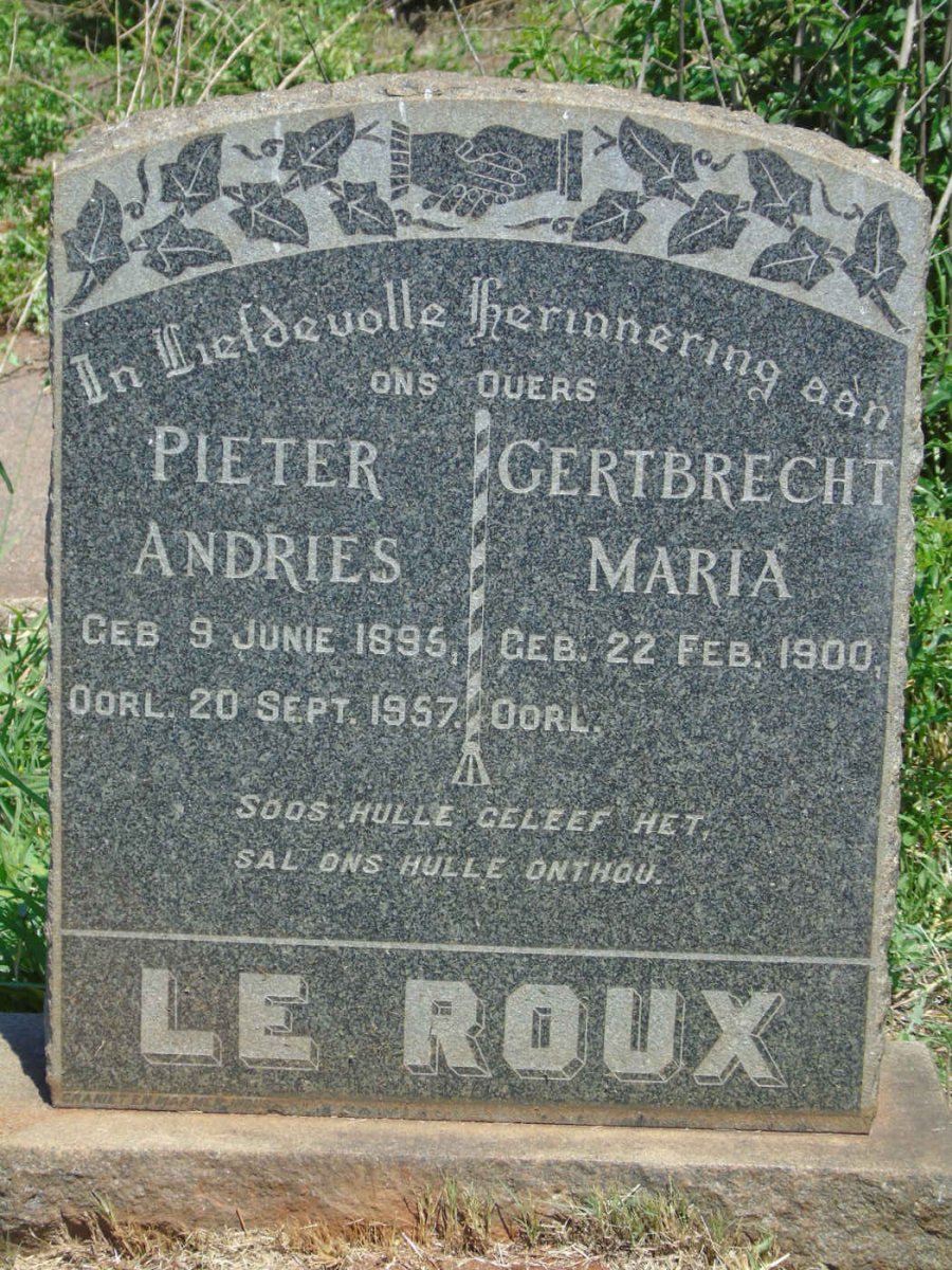 ROUX Pieter Andries, le 1895-1957 &amp; Gertbrecht Maria 1900-