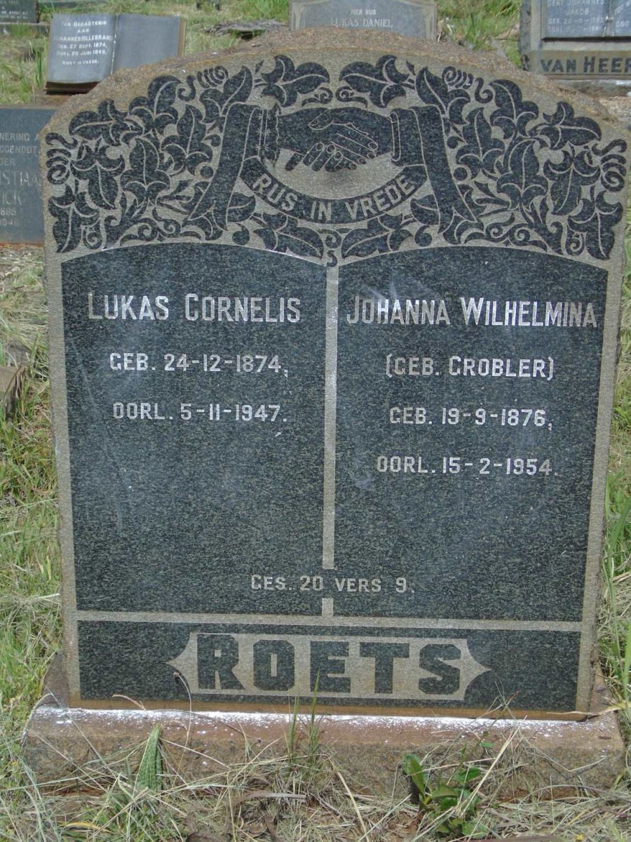 ROETS Lukas Cornelis 1874-1947 & Johanna Wilhelmina GROBLER 1876-1954