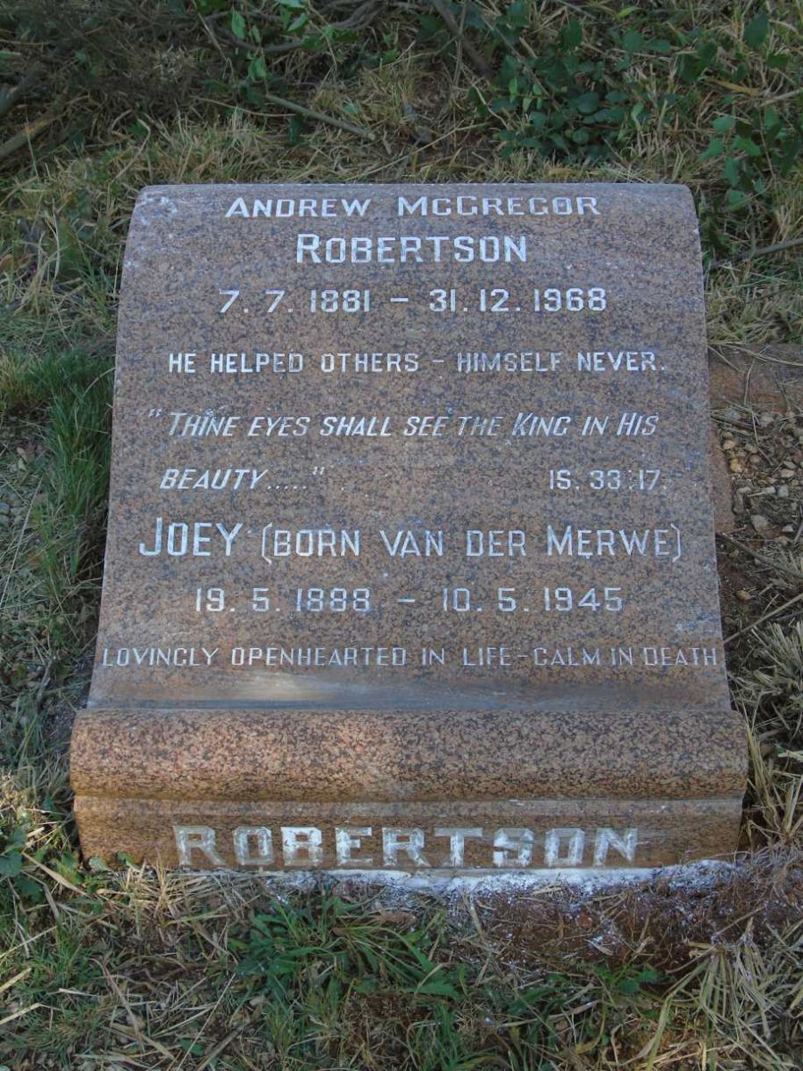 ROBERTSON Andrew McGregor 1881-1968 & Joey VAN DER MERWE 1888-1945