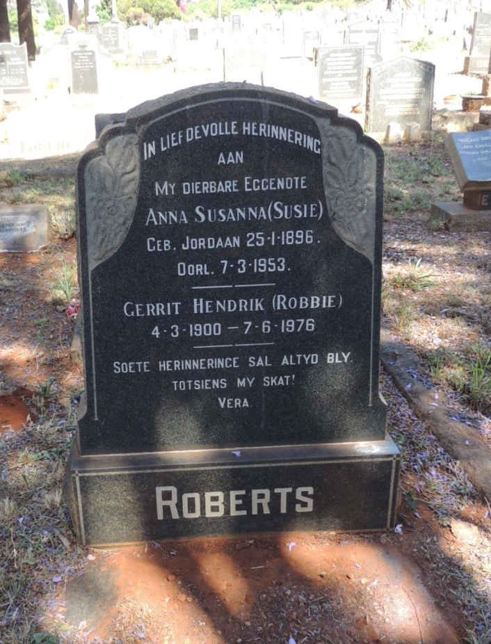 ROBERTS Gerrit Hendrik 1900-1976 &amp; Anna Susanna JORDAAN 1896-1953