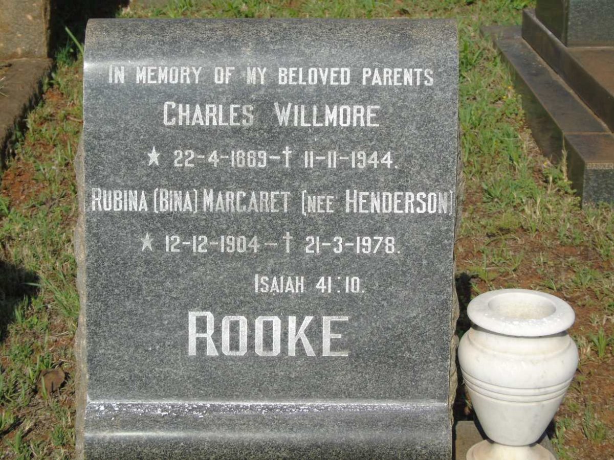 ROOKE Charles Willmore 1889-1944 & Rubina Margaret HENDERSON 1904-1978