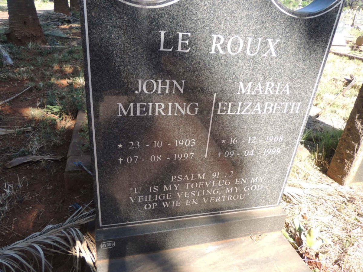 ROUX John Meiring, le 1903-1997 &amp; Maria Elizabeth 1908-1999
