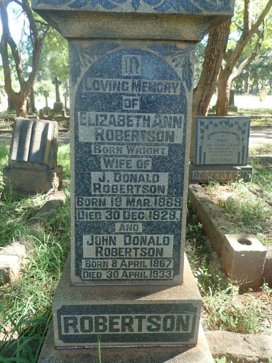 ROBERTSON John Donald 1867-1933 &amp; Elizabeth Ann WRIGHT 1869-1929