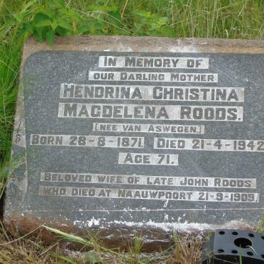 ROODS Hendrina Christina Magdelena nee VAN ASWEGEN 1871-1942