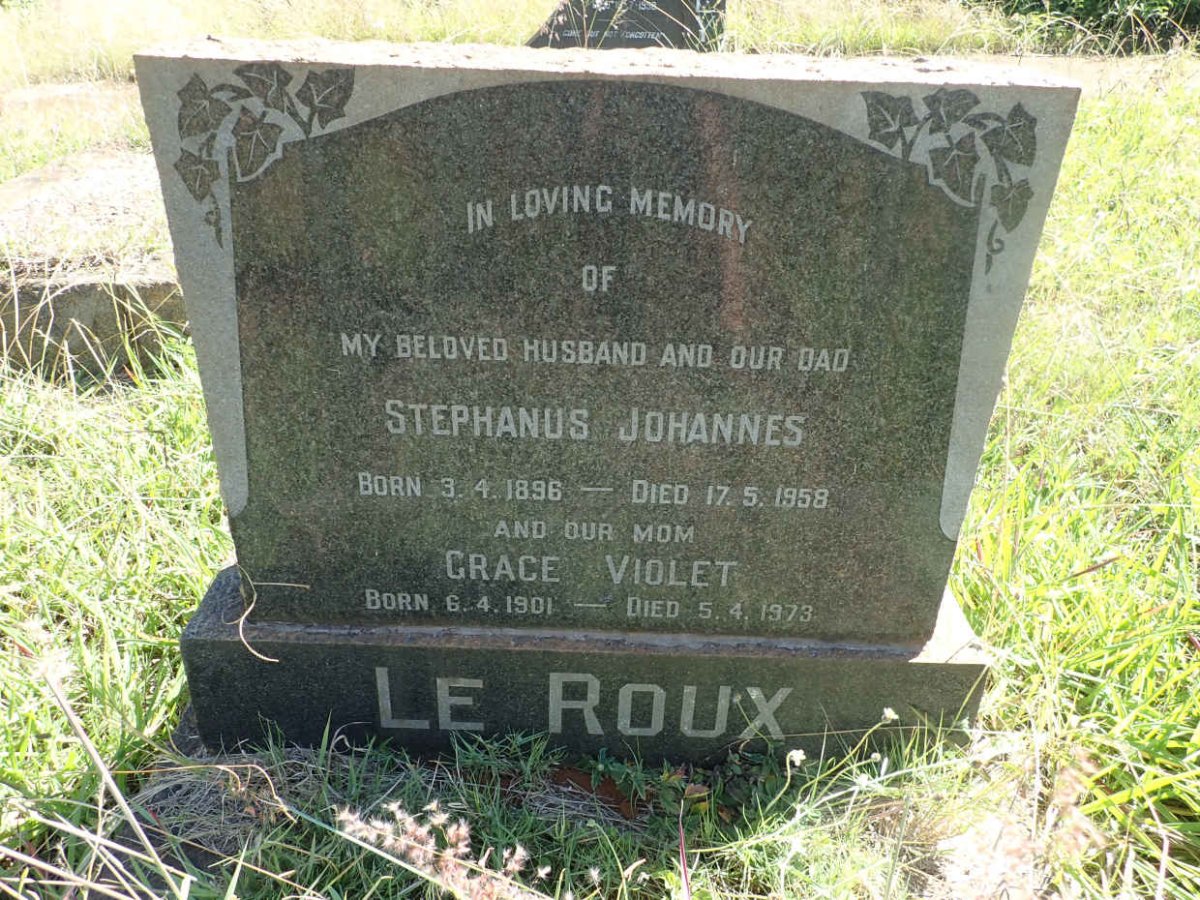 ROUX Stephanus Johannes, le 1896-1958 &amp; Grace Violet 1901-1973