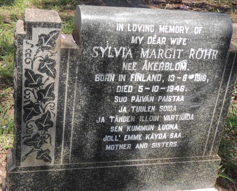 ROHR Sylvia Margit nee AKERBLOM 1916-1946