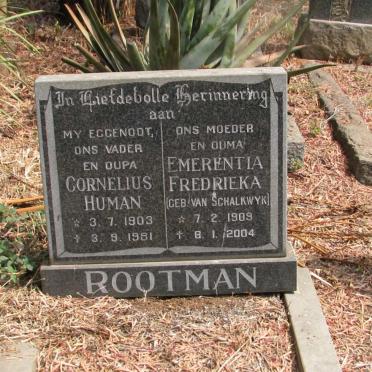 ROOTMAN Cornelius Human 1903-1981 &amp; Emerentia Fredrieka VAN SCHALKWYK 1909-2004