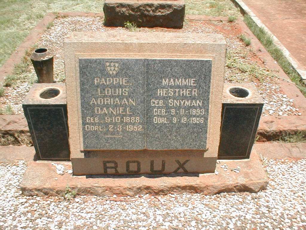 ROUX Louis Adriaan Daniel 1888-1952 &amp; Hesther SNYMAN 1893-1956