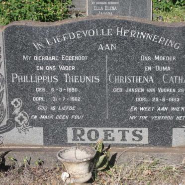 ROETS Phillippus Theunis 1890-1962 &amp; Christiena Catharina JANSEN VAN VUUREN 1896-1983