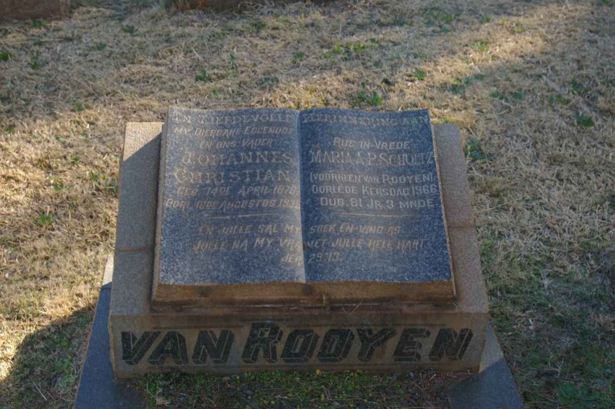ROOYEN Johannes Christian, van 1878-1936 :: SCHOLTZ Maria A.P. previously van ROOYEN -1966