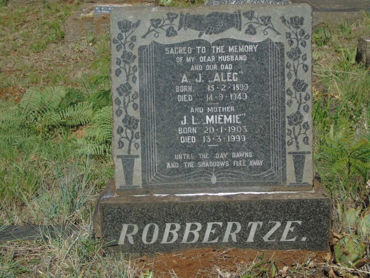 ROBBERTZE A.J. 1899-1949 & J.L. 1903-1999