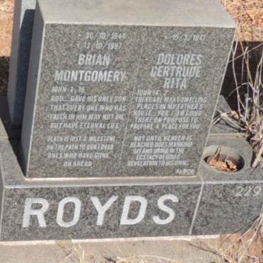 ROYDS Brian Montgomery 1944-1997 & Dolores Gertrude Rita 1941- 