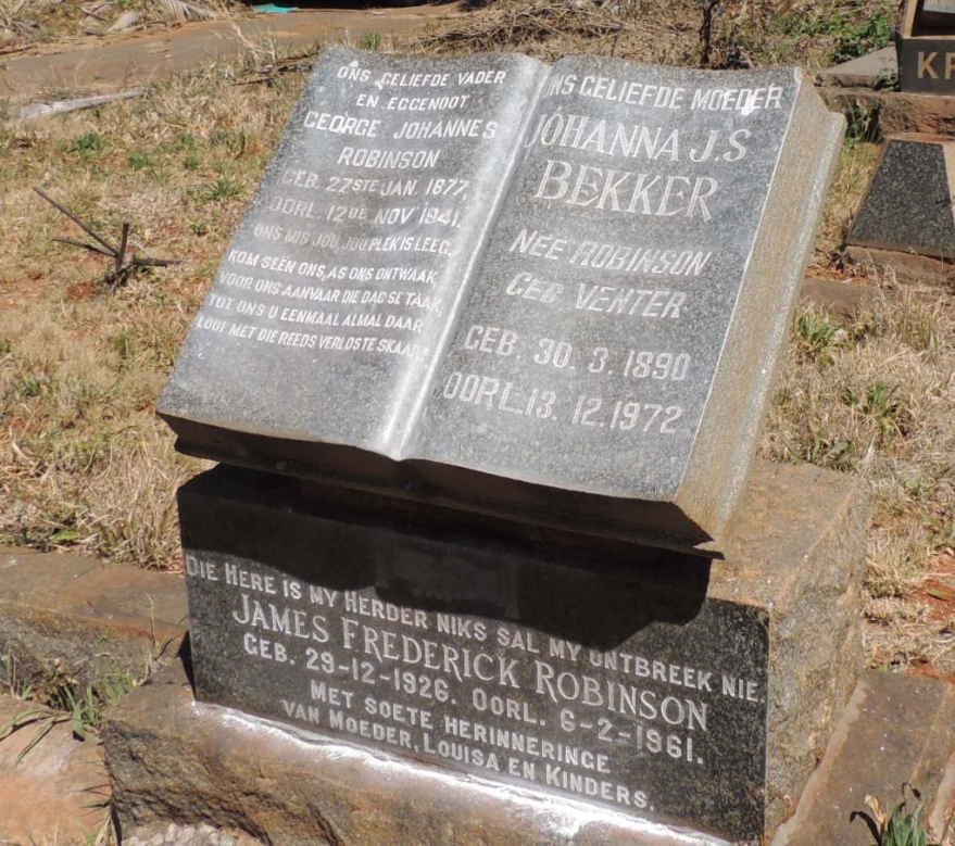 ROBINSON George Johannes 1877-1941 &amp; Johanna J.S. BEKKER nee VENTER 1890-1972