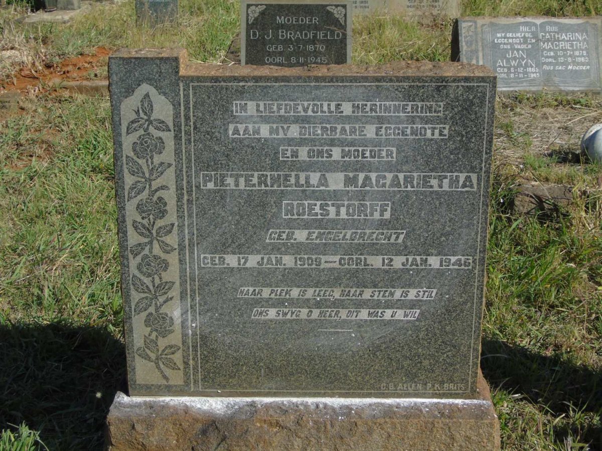ROESTORFF Pieternella Magarietha nee ENGELBECHT 1909-1946