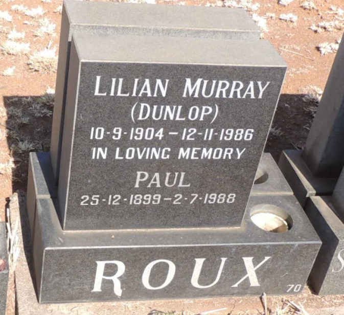 ROUX Paul 1899-1988 & Lilian Murray DUNLOP 1904-1986