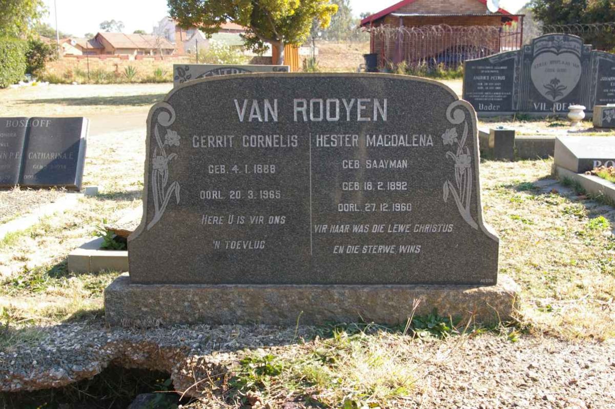 ROOYEN Gerrit Cornelis, van 1888-1965 &amp; Hester Magdalena SAAYMAN 1892-1960 