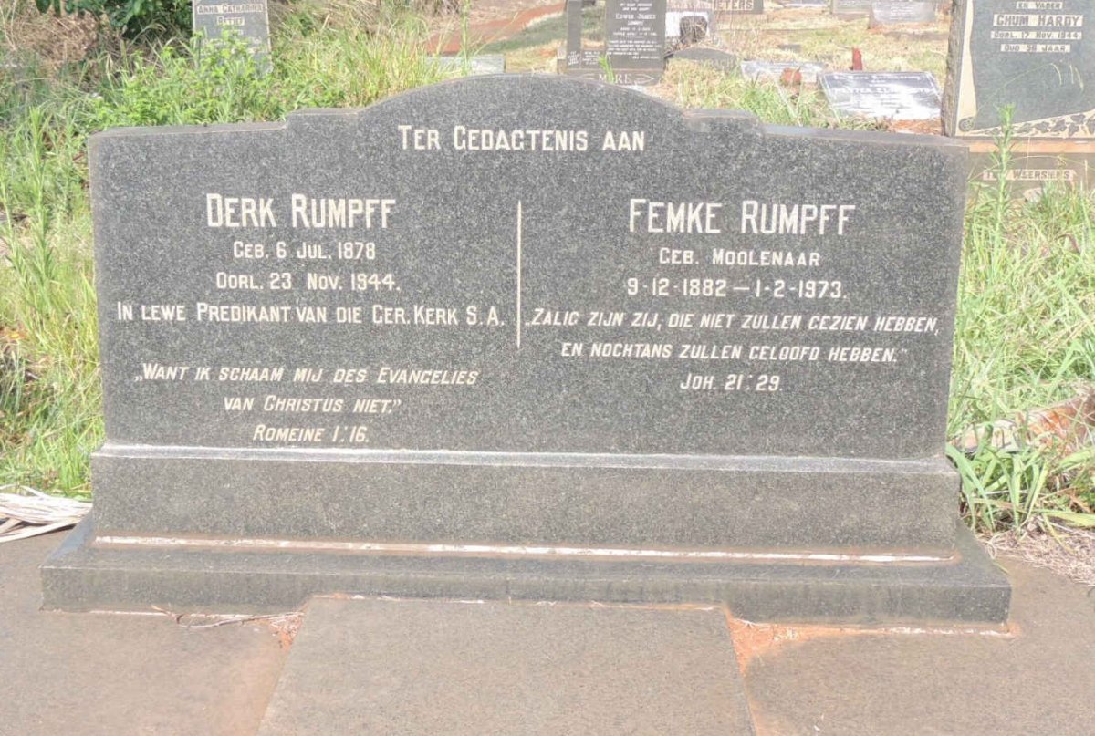 RUMPFF Derk 1878-1944 &amp; Femke MOOLENAAR 1882-1973