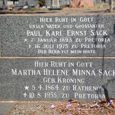 SACK Martha Helene Minna nee KRONING 1864-1955 :: SACK Paul Karl Ernst 1893-1975