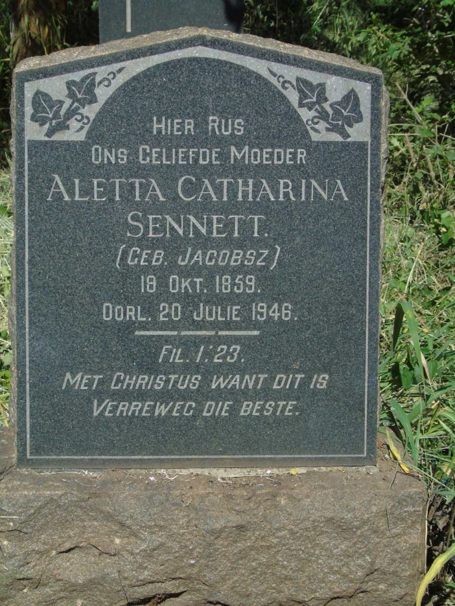 SENNETT Aletta Catharina nee JACOBSZ 1859-1946