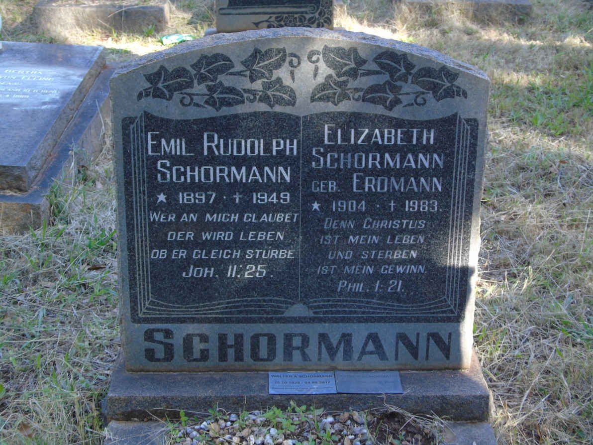 SCHORMANN Emil Rudolph 1897-1949 &amp; Elizabeth ERDMANN 1904-1983