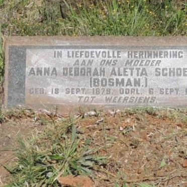 SCHOEMAN Anna Deborah Aletta nee BOSMAN 1879-1940