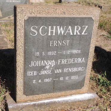 SCHWARZ Ernst 1892-1968 &amp; Johanna Frederika JANSE VAN RENSBURG  1907-1988
