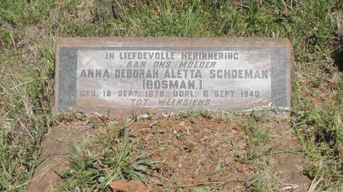 SCHOEMAN Anna Deborah Aletta nee BOSMAN 1879-1940
