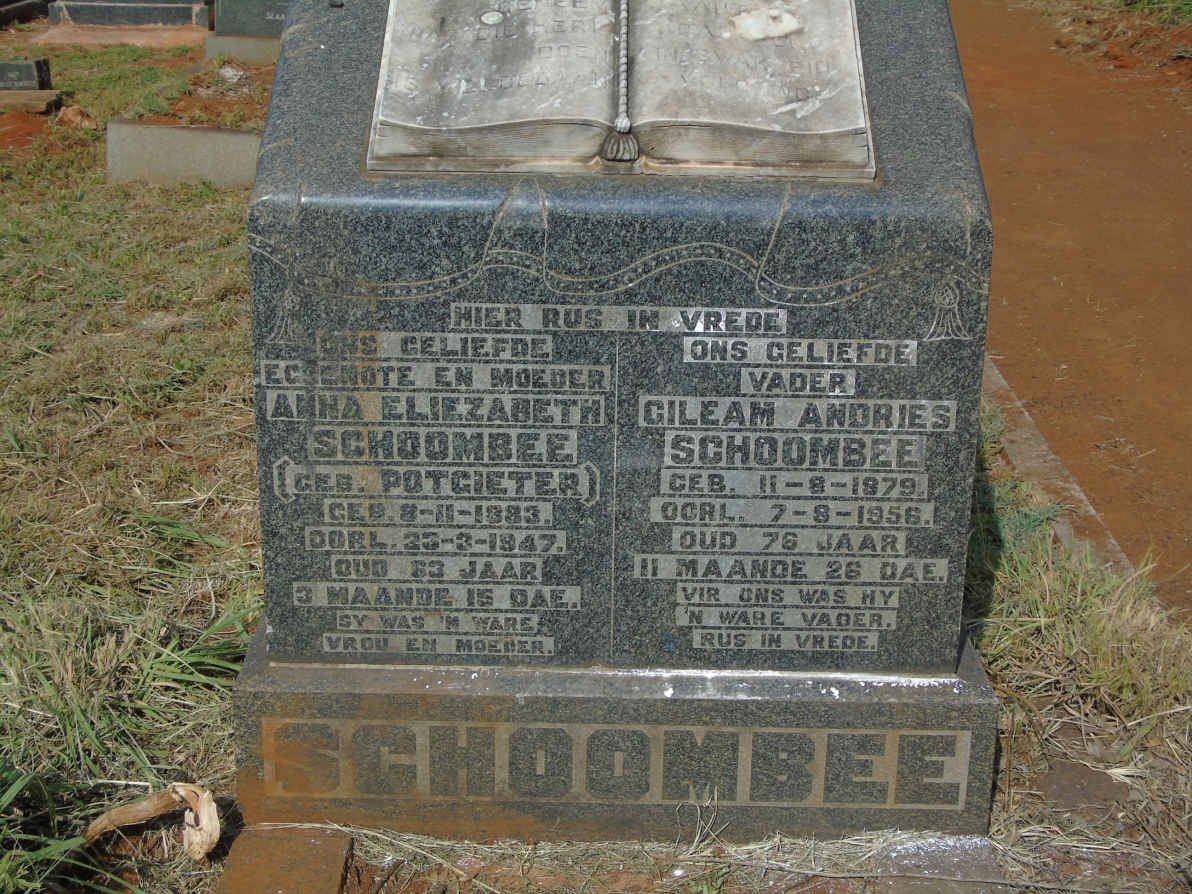 SCHOOMBEE Gileam Andries 1879-1956 &amp; Anna Elizabeth POTGIETER 1883-1047