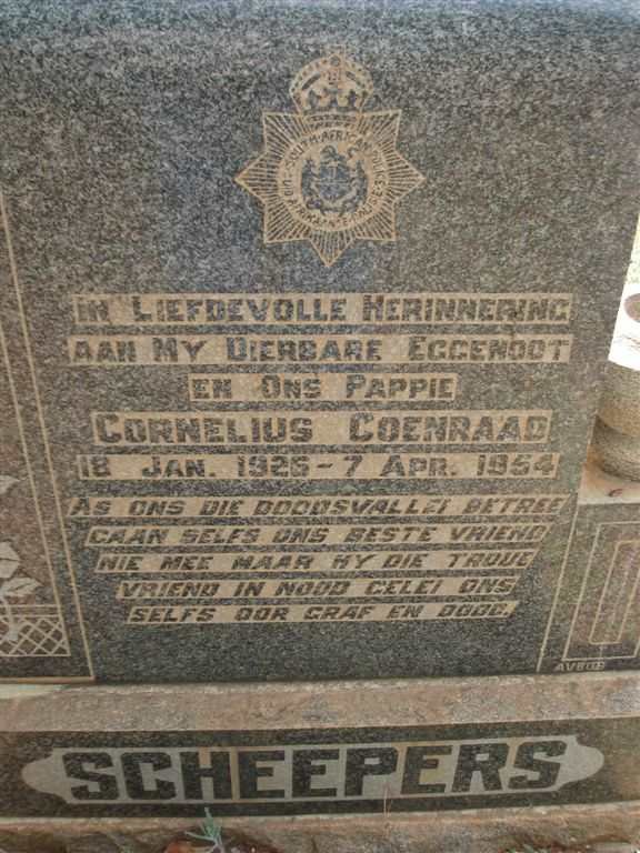 SCHEEPERS Cornelius Coenraad 1926-1954