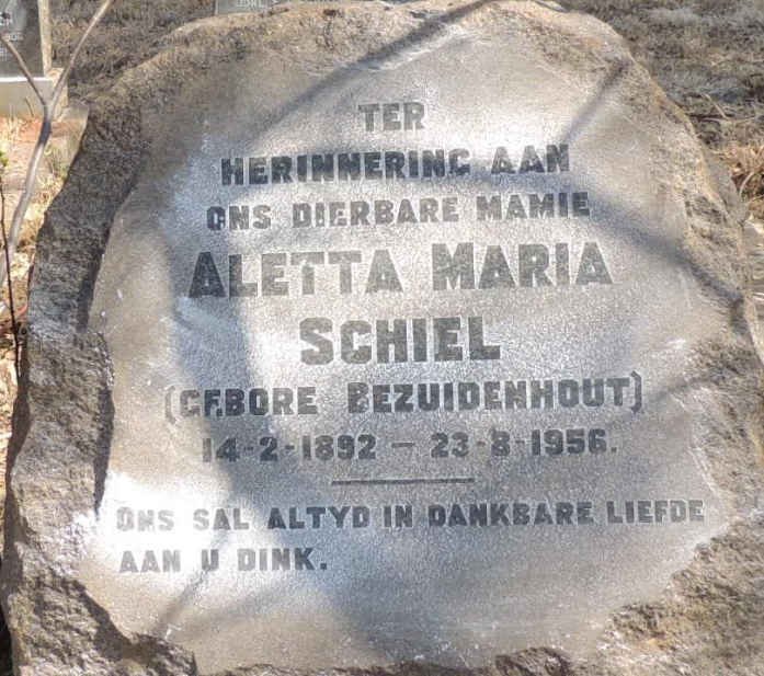 SCHIEL Aletta Maria nee BEZUIDENHOUT 1892-1956
