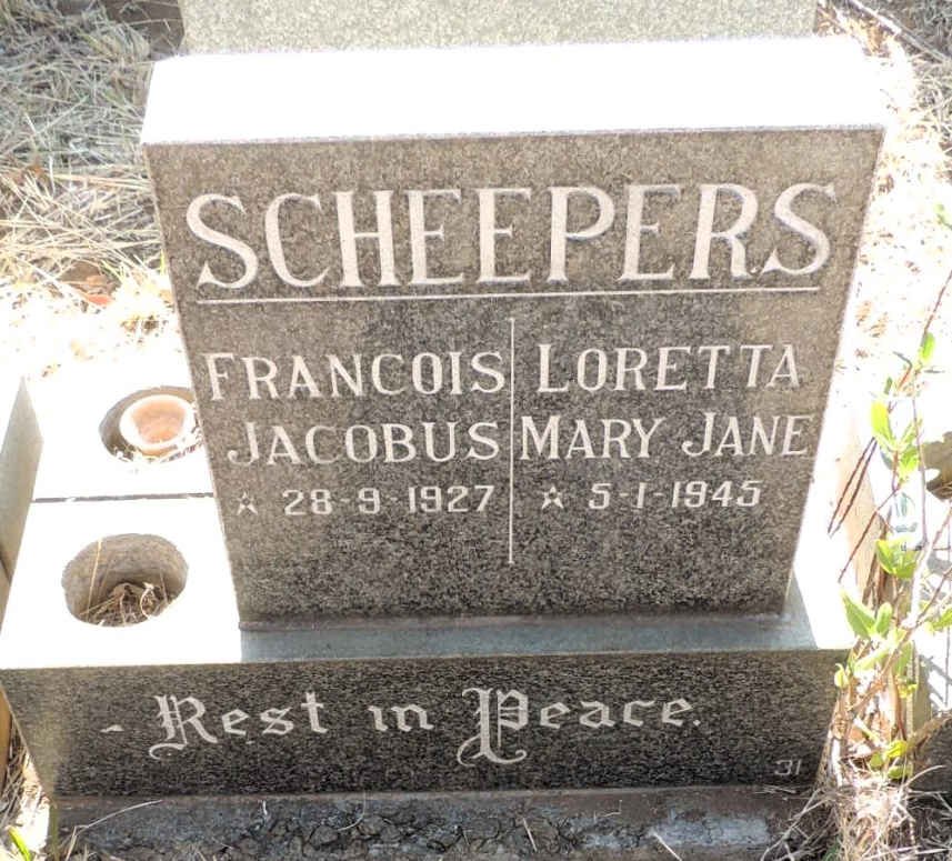 SCHEEPERS Francois Jacobus 1927-  & Loretta Mary Jane 1945- 
