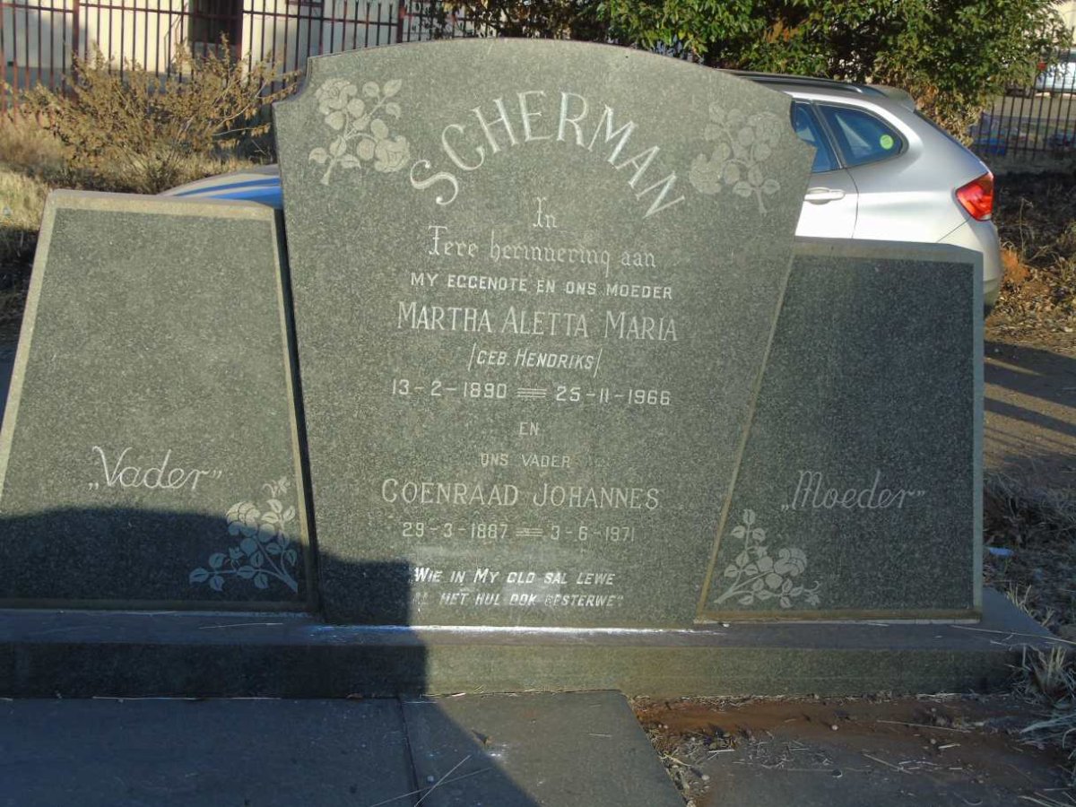 SCHERMAN Coenraad Johannes 1887-1971 & Martha Aletta Maria HENDRIKS 1890-1966