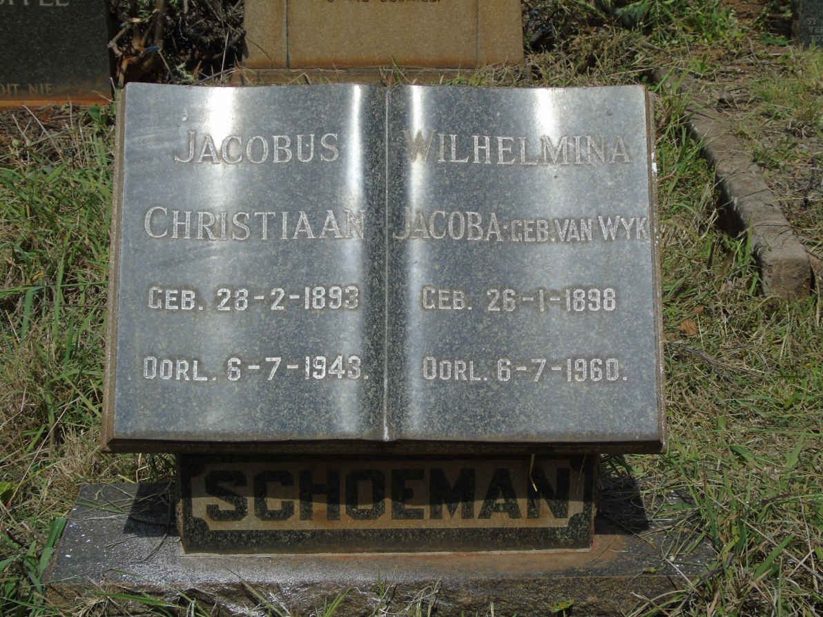 SCHOEMAN Jacobus Christiaan 1893-1943 & Wilhelmina Jacoba VAN WYK 1898-1960