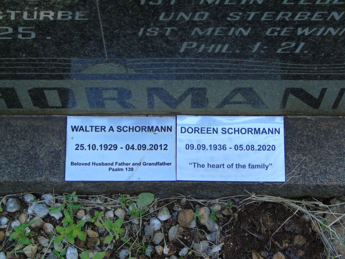 SCHORMANN Walter A. 1929-2012 &amp; Doreen 1936-2020