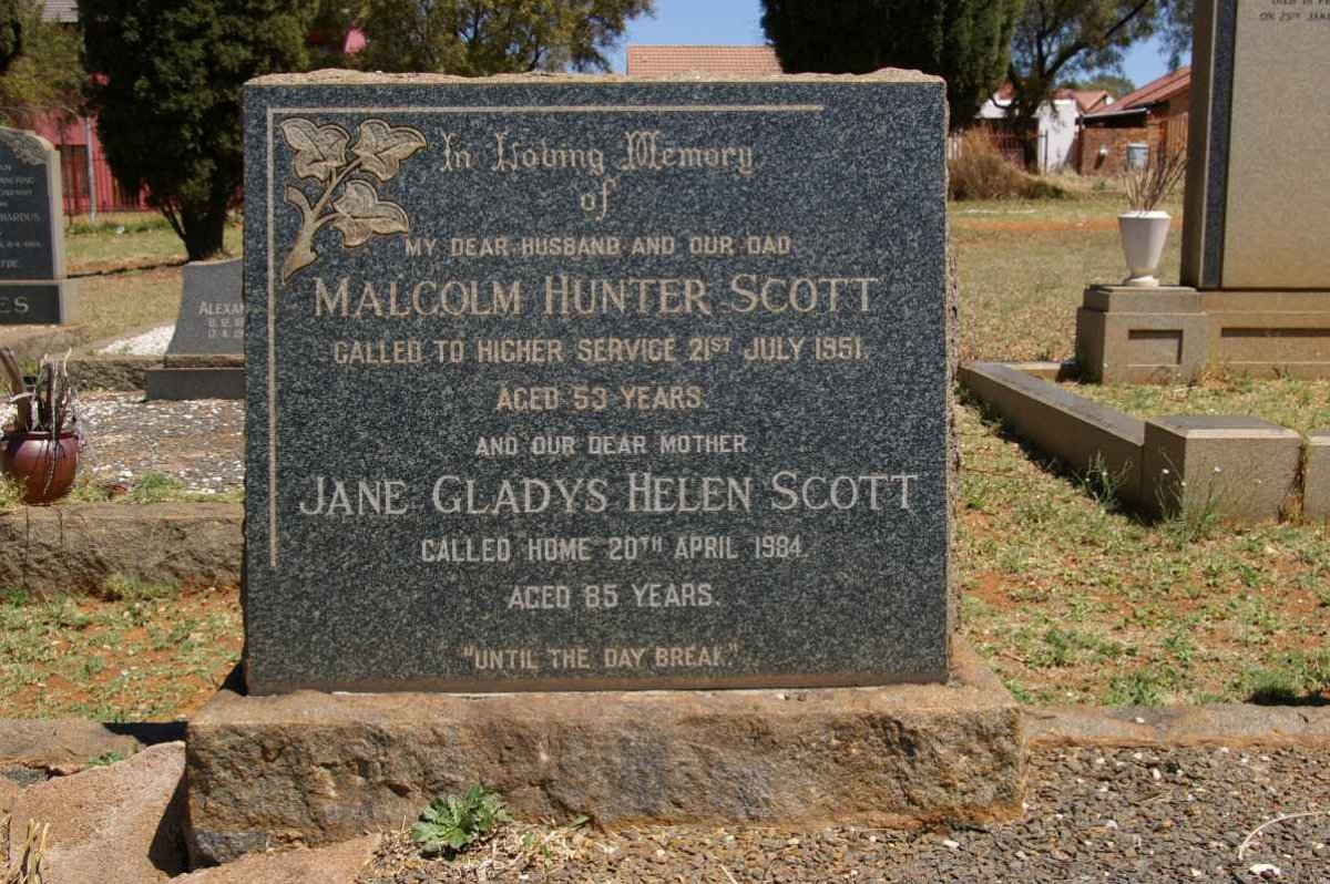 SCOTT Malcolm Hunter -1951 &amp; Jane Gladys Helen -1984