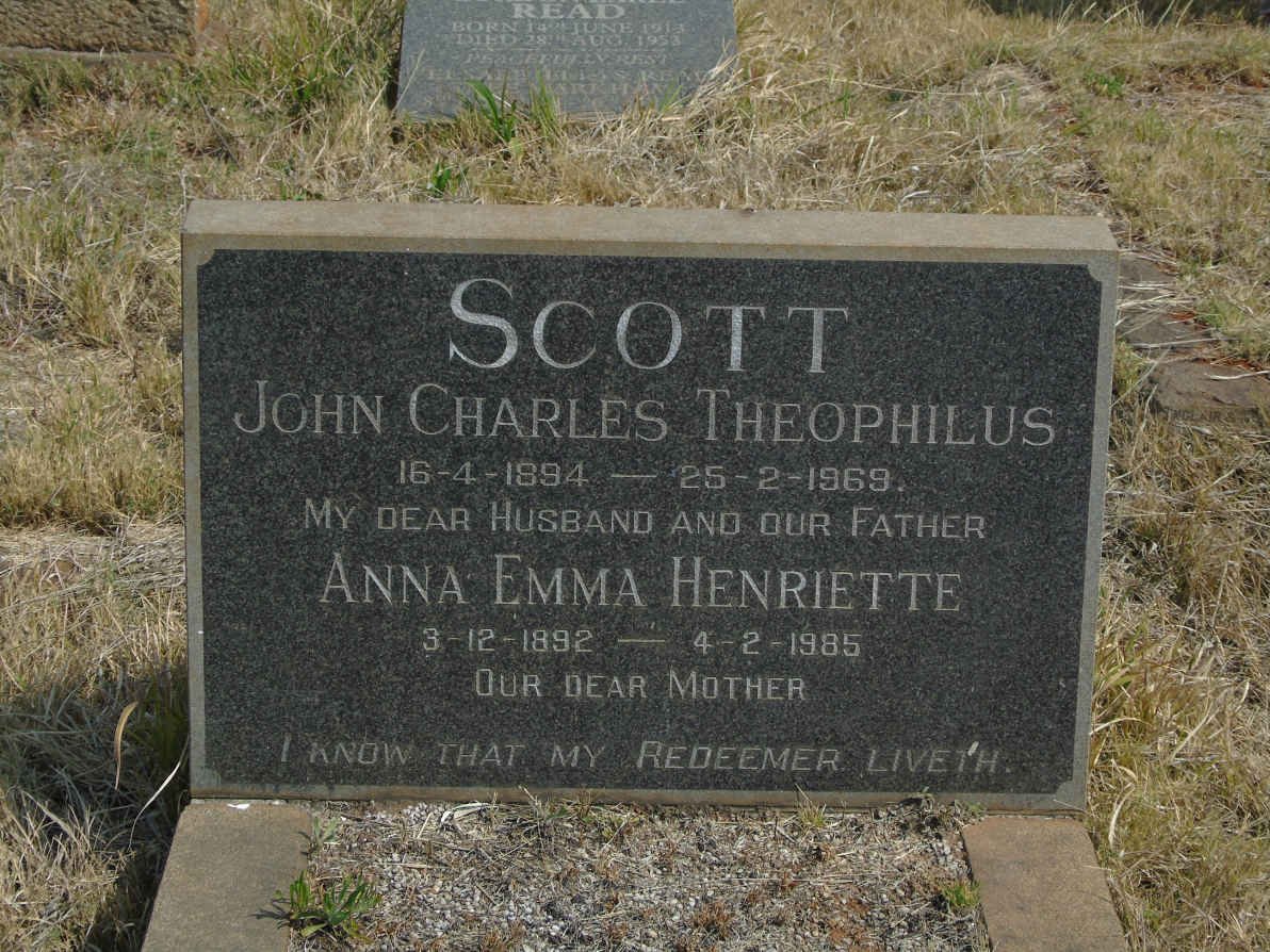 SCOTT John Charles Theophilus 1894-1969 &amp; Anna Emma Henriette 1892-1985