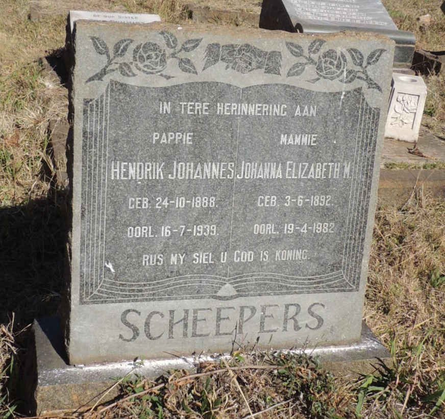 SCHEEPERS Hendrik Johannes 1888-1939 &amp; Johanna Elizabeth M. 1892-1982