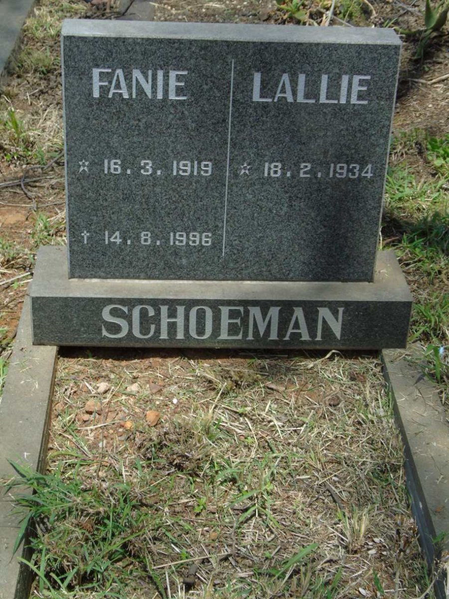 SCHOEMAN Fanie 1919-1996 & Lallie 1934- 