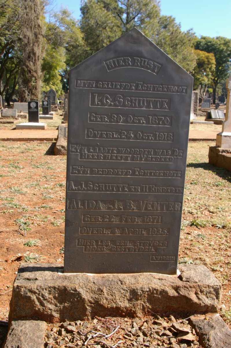 SCHUTTE I.G. 1870-1918 &amp; Alida J.B. VENTER 1871-1935 