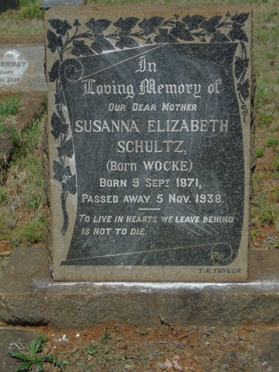SCHULTZ Susanna Elizabeth nee WOCKE 1871-1938