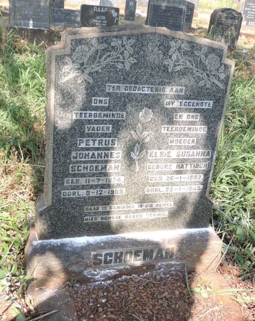 SCHOEMAN Petrus Johannes 1874-1969 &amp; Elsie Susanna HATTINGH 1882-1945